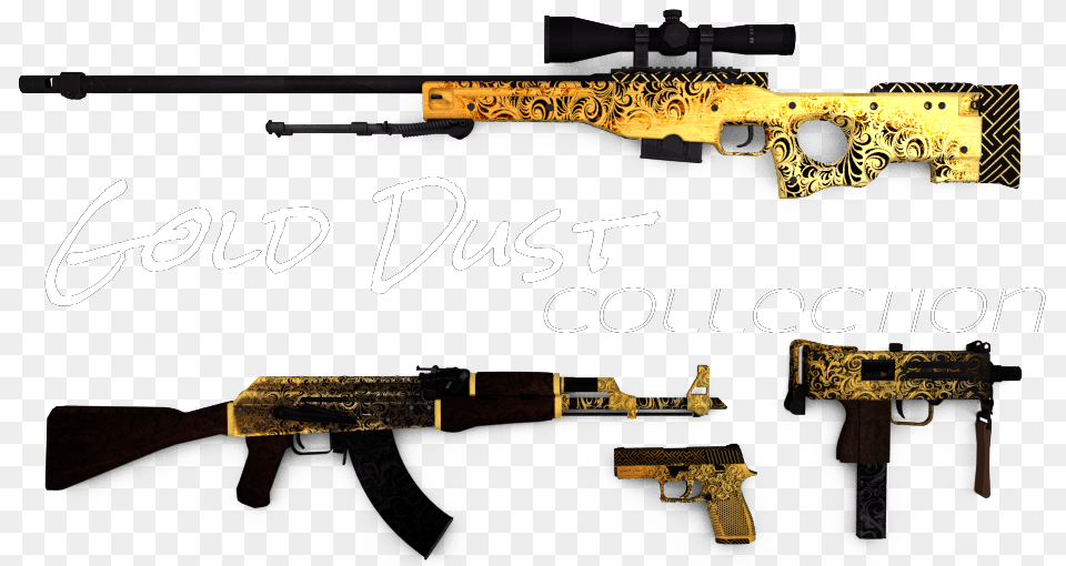 Download Hd Gold Ak47 Ak 47 Synthetic Stock, Firearm, Gun, Rifle, Weapon Png Image