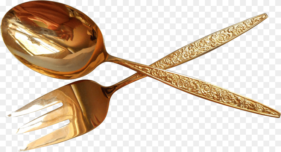 Download Hd Gold Spoon And Fork Spoon And Fork, Cutlery, Blade, Dagger, Knife Png Image