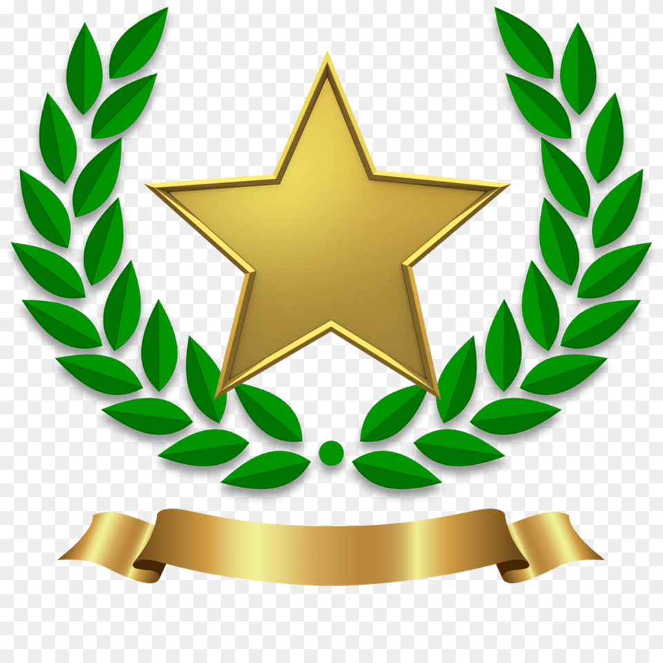 Download Hd Gold Star Laurel Wreath Transparent Image Laurel Wreath Green, Symbol, Emblem Free Png