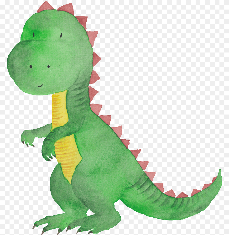 Download Hd Green Hand Drawn Cartoon Dinosaur Transparent Kids Dinosaur Watercolor, Animal, Baby, Person, Reptile Free Png