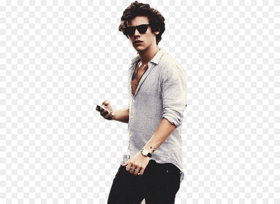 Download Hd Harry Styles 2014 Harry Styles Holding His Phone, Head, Shirt, Blouse, Portrait Free Png