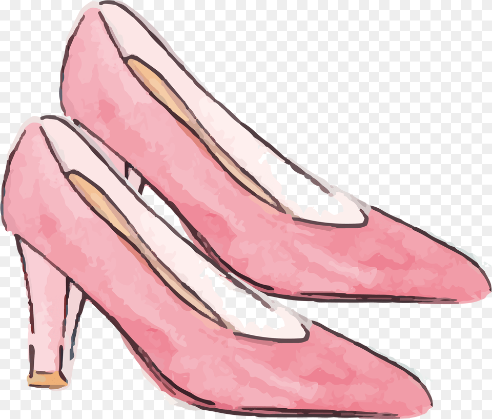 Download Hd Heels Drawing Watercolor Pink Shoe, Clothing, Footwear, High Heel, Animal Png