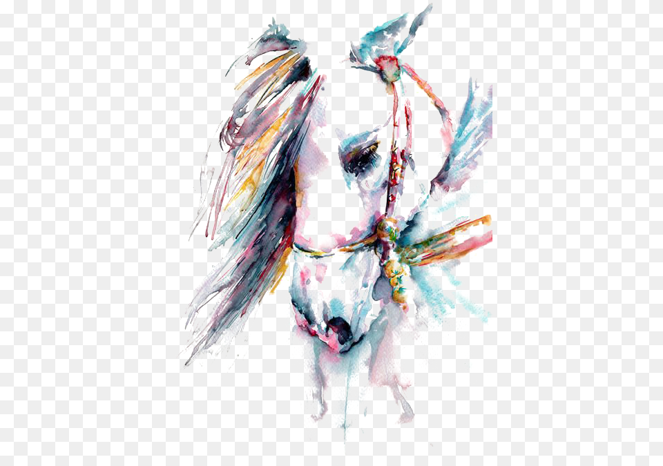Download Hd Horse Watercolor Painting White Horse Watercolor Painting, Adult, Female, Person, Woman Png