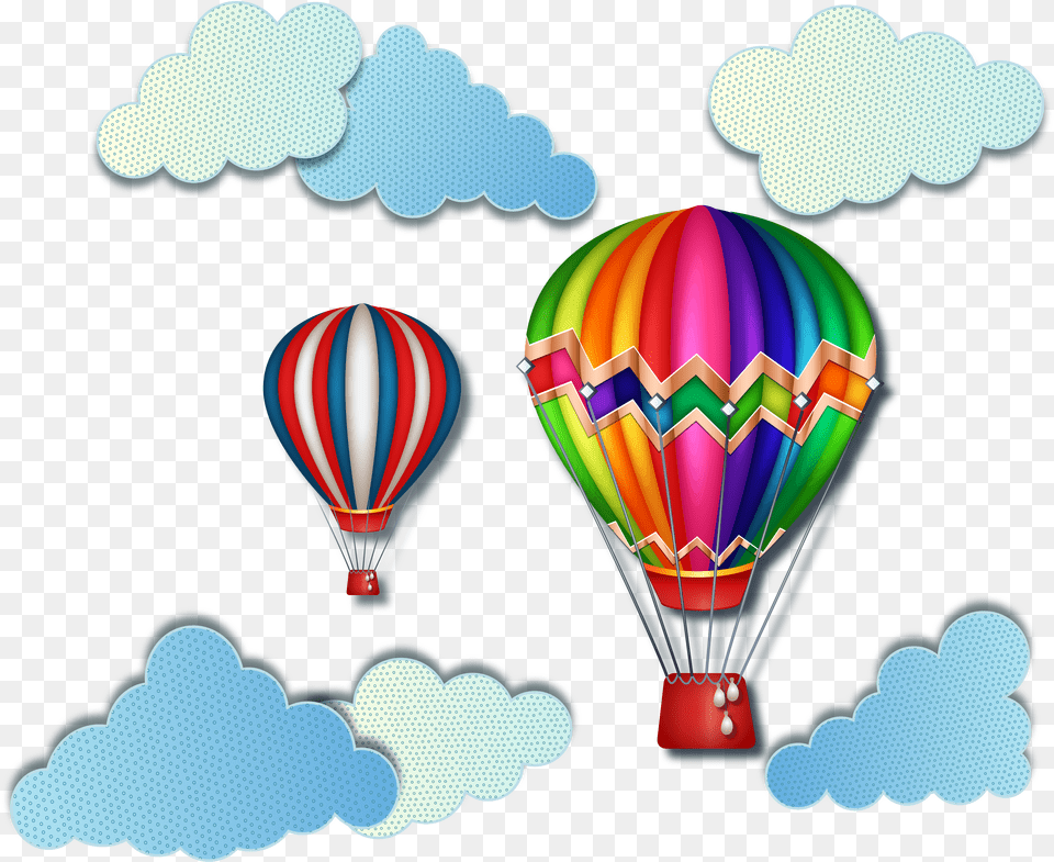 Download Hd Hot Air Balloon Toy Hot Air Balloon With Clouds, Aircraft, Transportation, Vehicle, Hot Air Balloon Free Transparent Png