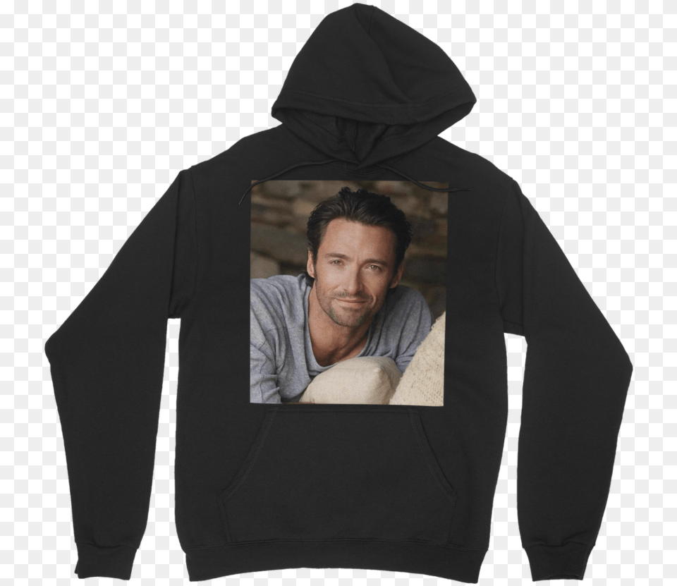 Download Hd Hugh Jackman Smiling New York Times Hoodie, Sweatshirt, Clothing, Sweater, Hood Png Image