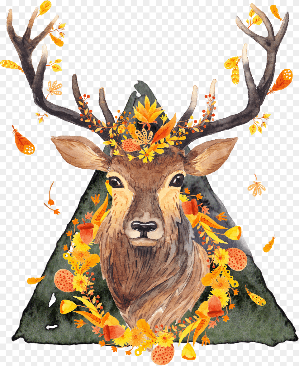 Hd I Created This Watercolor Piece Digitally With A Deer With Antlers Painting Free Png Download
