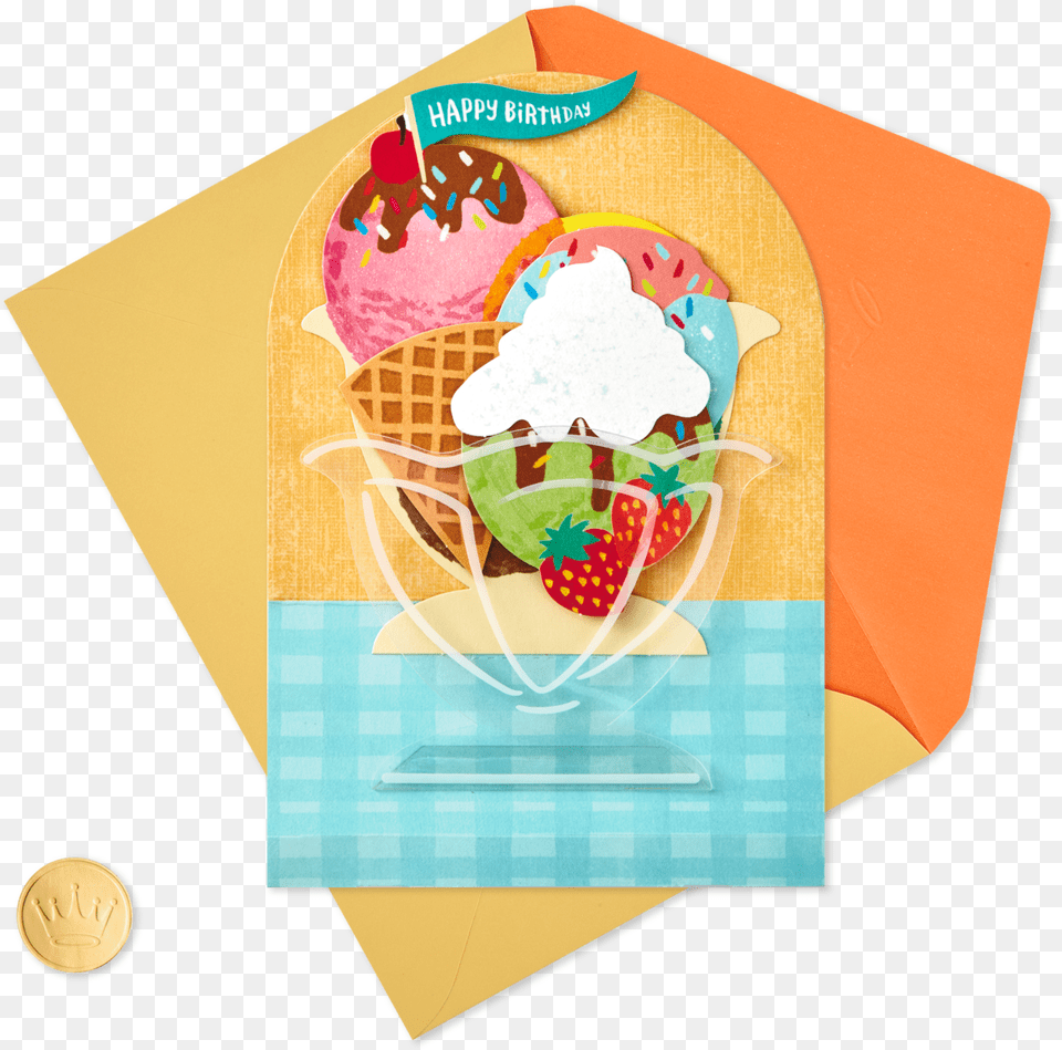 Download Hd Ice Cream Sundae Pop Up Birthday Card Gelato Gelato, Dessert, Food, Ice Cream, Advertisement Free Png