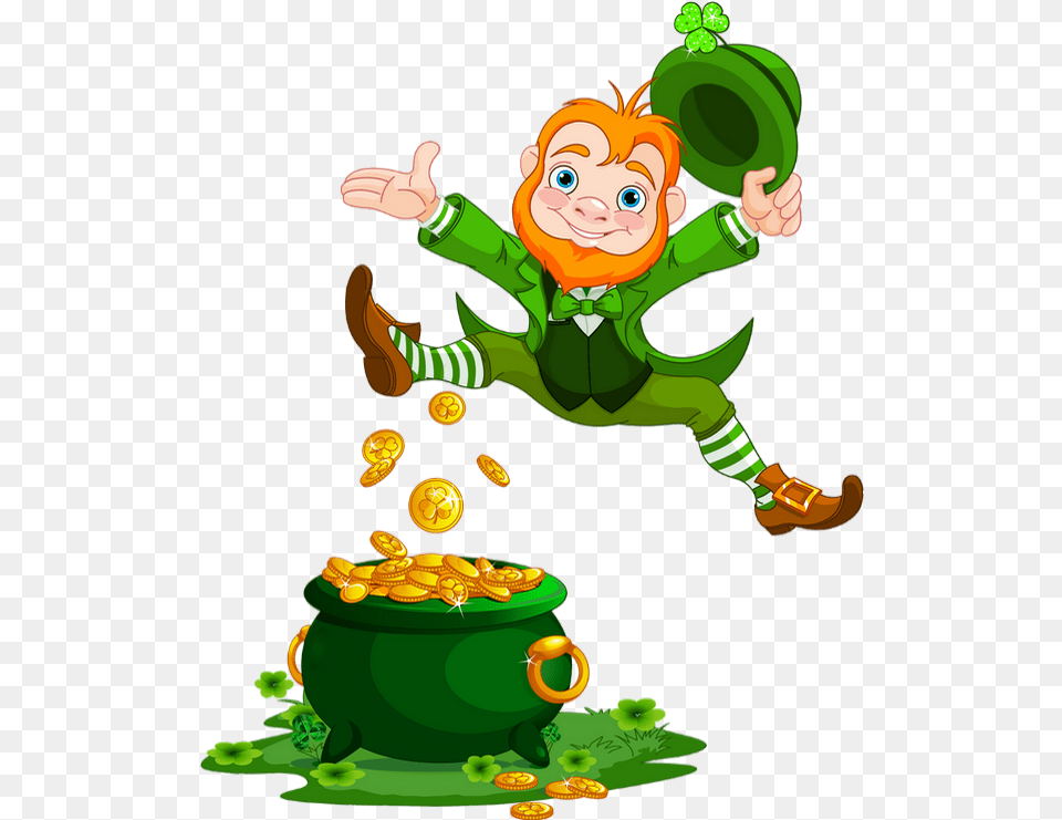 Download Hd Irish Leprechaun And Pot Of Gold Transparent Leprechaun Clipart, Elf, Baby, Person, Face Free Png