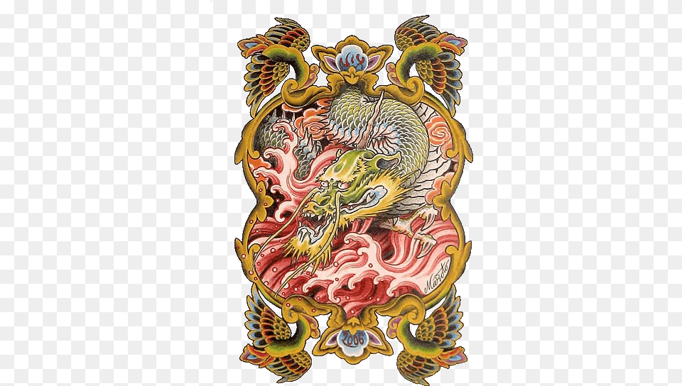 Download Hd Japanese Dragon Chinese Tattoo Japanese Tattoo Transparent, Pattern, Embroidery Free Png