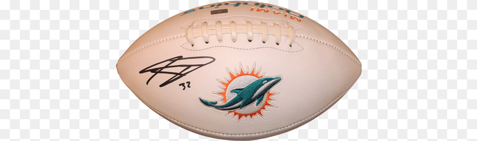Download Hd Kenyan Drake Autographed Miami Dolphins Logo Football Autographed Paraphernalia, Ball, Rugby, Rugby Ball, Sport Free Transparent Png