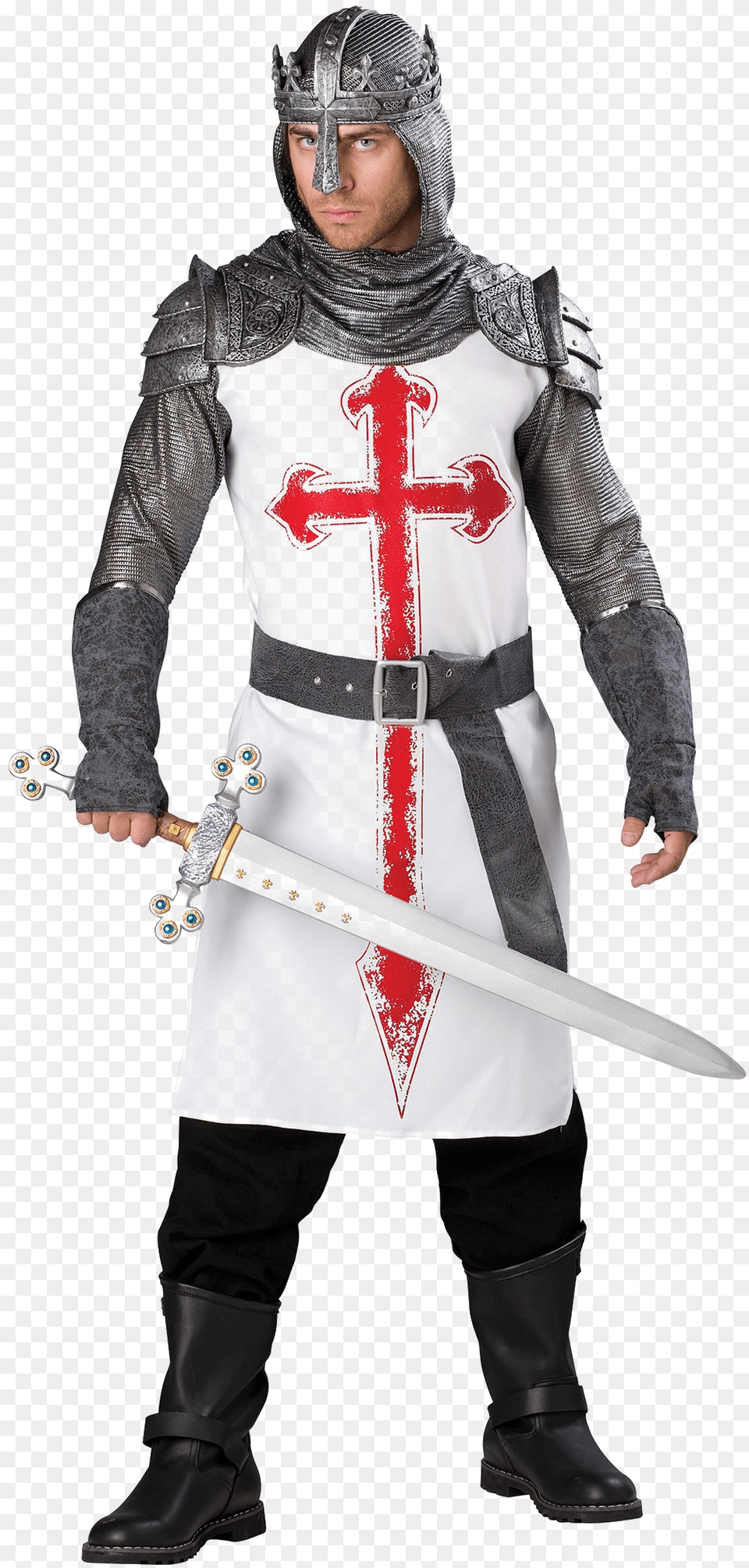 Hd Knight Background Crusader Costume, Weapon, Sword, Person, Man Free Png Download