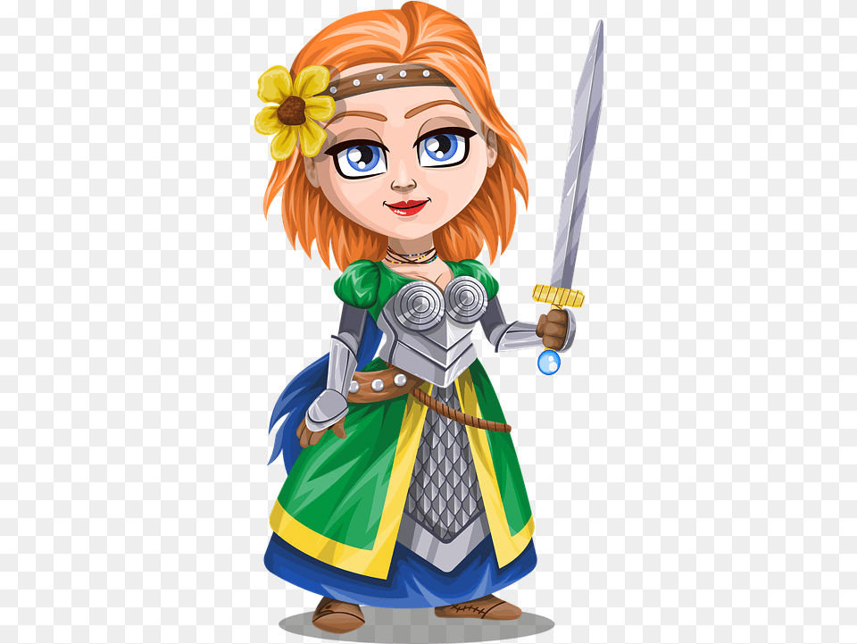 Download Hd Knight Lady With Sword And Flower Lady Knight Female Knight Clipart, Book, Publication, Comics, Person Free Transparent Png