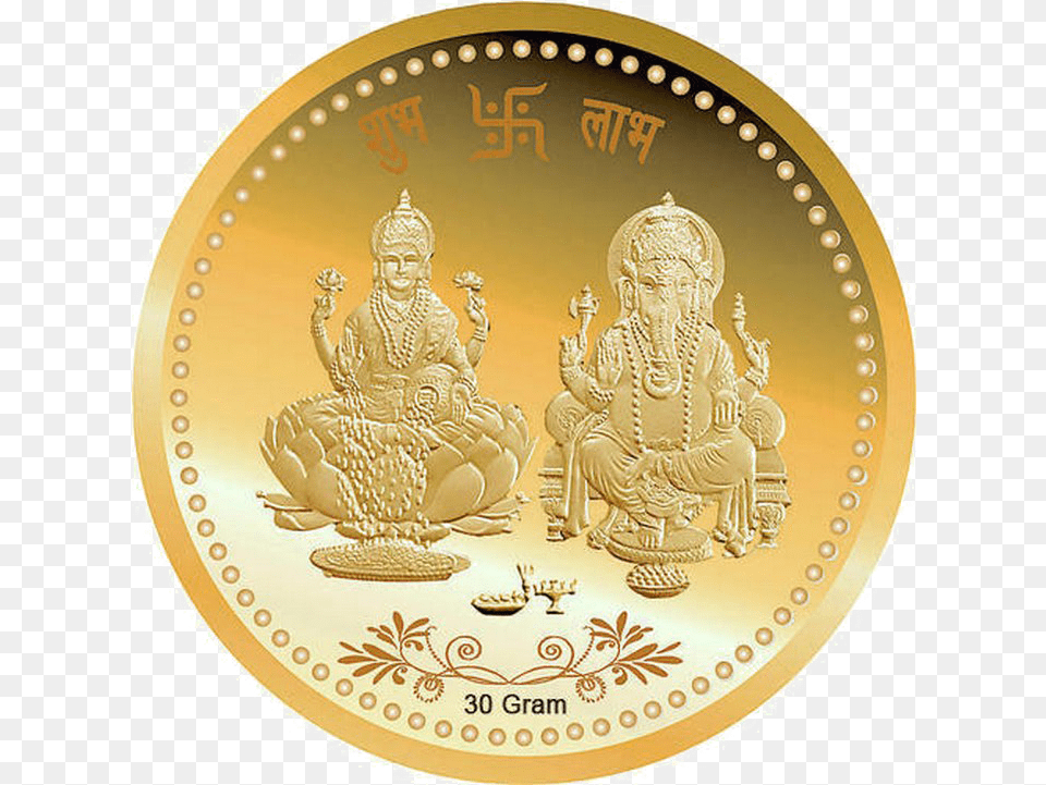 Download Hd Lakshmi Gold Coin Photo Lakshmi Ganesh 10 Gram Gold Coin Price, Wedding, Person, Adult, Female Free Png