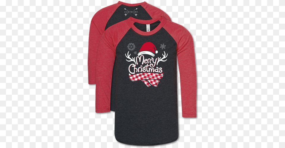 Download Hd Lightheart Merry Christmas Scarf Baseball Tee Xl Long Sleeve, Clothing, Long Sleeve, Shirt, T-shirt Png Image