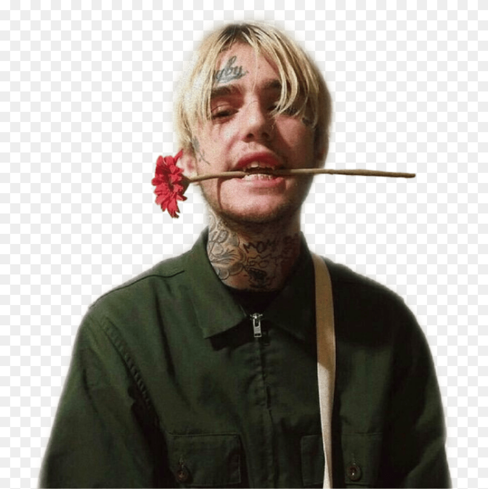 Download Hd Lil Peep Rose In Mouth Image Lil Peep Long Hair, Person, Portrait, Face, Photography Png