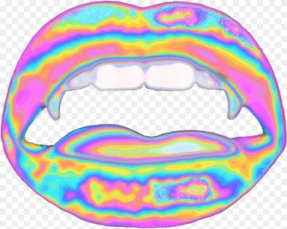 Hd Lips Vampire Halloween Teeth Face Holographic Lips Vaporwave Hologram, Body Part, Mouth, Person, Accessories Free Png Download