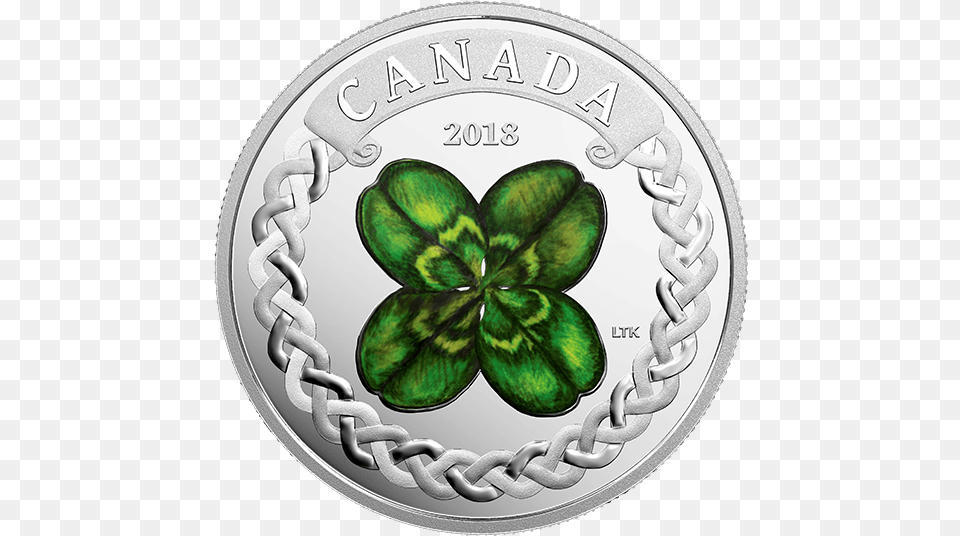Download Hd Lucky Four Leaf Clover Fourleaf Clover Coin, Silver, Money Png