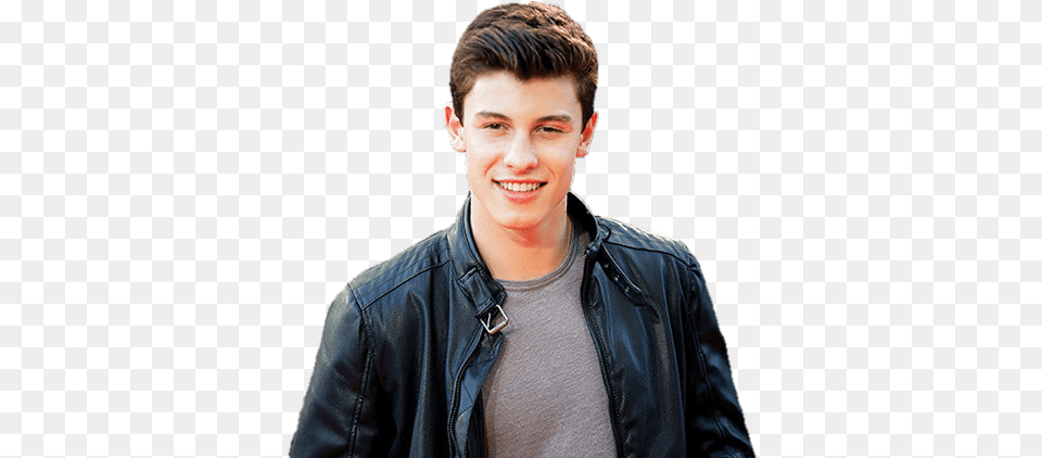 Download Hd Music Stars Shawn Mendes Chaqueta Leather Jacket Shawn Mendes, Clothing, Coat, Man, Male Png Image