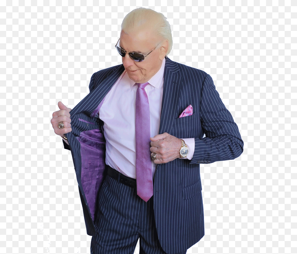 Download Hd Navy Pinstripe Ric Flair Ric Flair In Suit, Accessories, Jacket, Shirt, Formal Wear Png Image