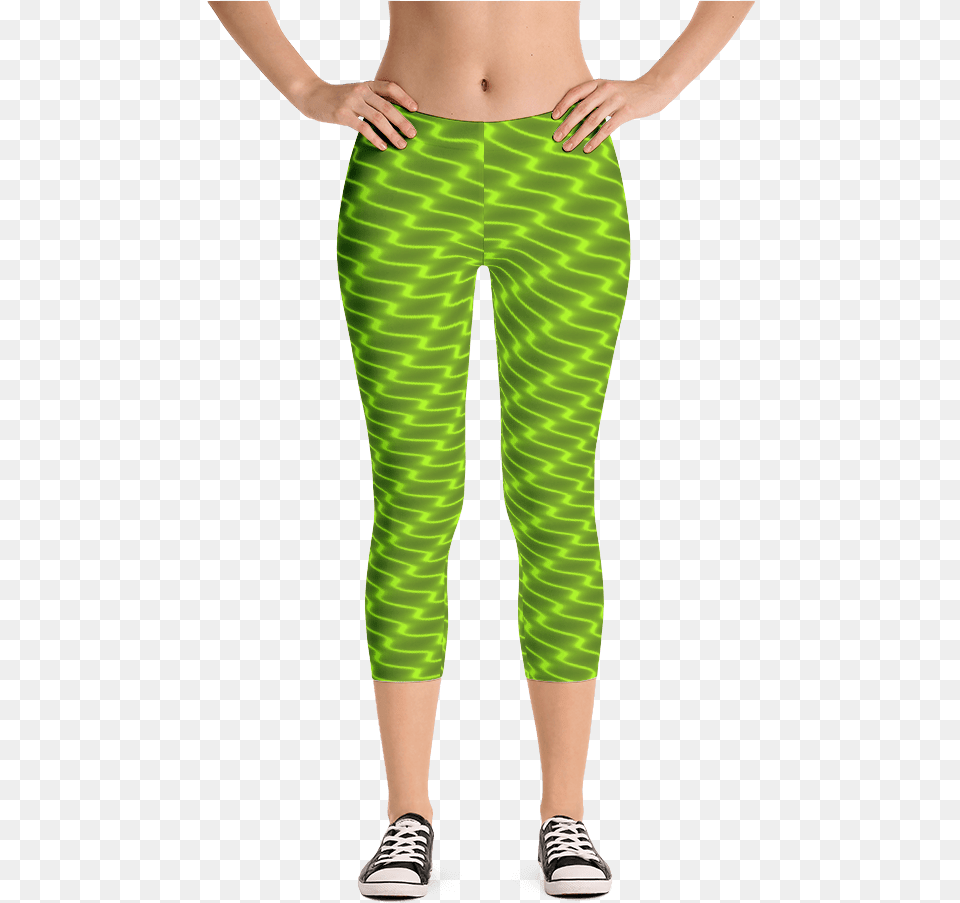 Download Hd Neon Wavy Lines Yellow Capri Leggings Capri Nasa Leggings, Clothing, Hosiery, Pants, Tights Png Image