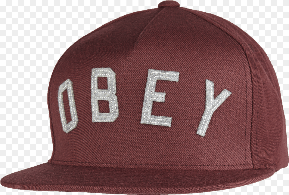 Download Hd Obey Snapback Cap Mit Logo Applikation In Rot Baseball Cap, Baseball Cap, Clothing, Hat, Maroon Free Png