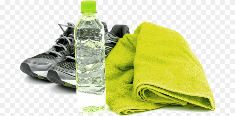 Download Hd Our Facility And Goals Gym Towel And Gym Towel And Water Bottle, Clothing, Footwear, Shoe, Water Bottle Free Png