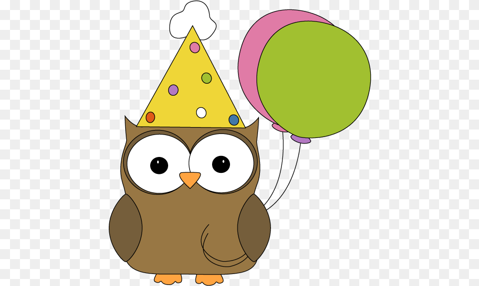 Download Hd Owlet Clipart Happy Birthday Owl Birthday Cute Owl Cartoon Transparent, Clothing, Hat, Balloon Png Image