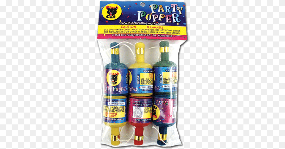 Download Hd Party Popper Bc Party Popper Transparent Black Cat Fireworks, Bottle, Cosmetics, Sunscreen, Paint Container Free Png
