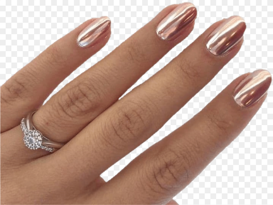 Download Hd Report Abuse Rose Gold Chrome Short Gel Nails Rose Gold Nails Acrylic, Body Part, Finger, Hand, Nail Free Png