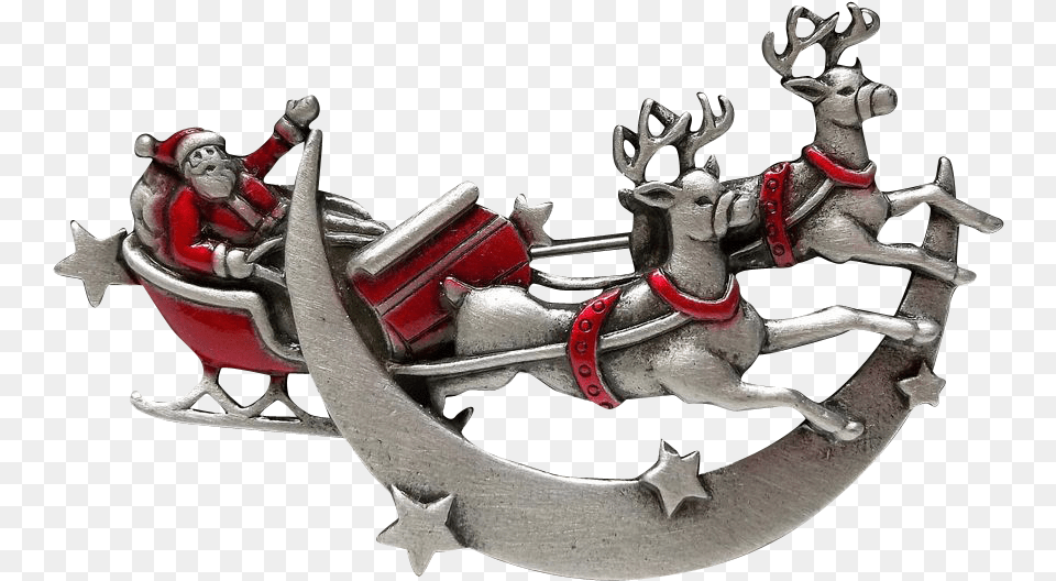 Download Hd Santa Sleigh Reindeer Jj Xmas Christmas Brooch Cartoon, Accessories Free Png