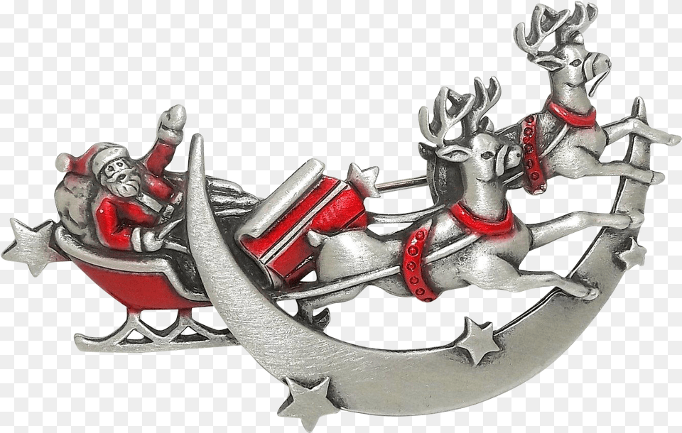 Download Hd Santa Sleigh Reindeer Santa Sleigh Reindeer Christmas Brooch, Accessories, Face, Head, Person Png