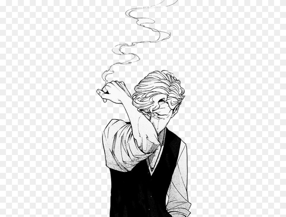 Download Hd Smoke Boy Man Manga Sad Draw Blackandwhite Sad Can T Sleep After Breakup, Art, Book, Comics, Publication Png
