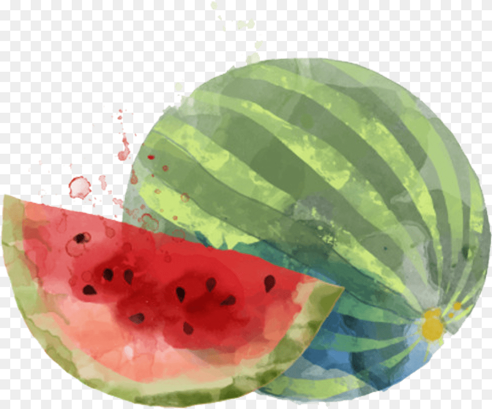 Download Hd Smoothie Watercolor Painting Auglis Watermelon Fruta Watercolour, Food, Fruit, Plant, Produce Png