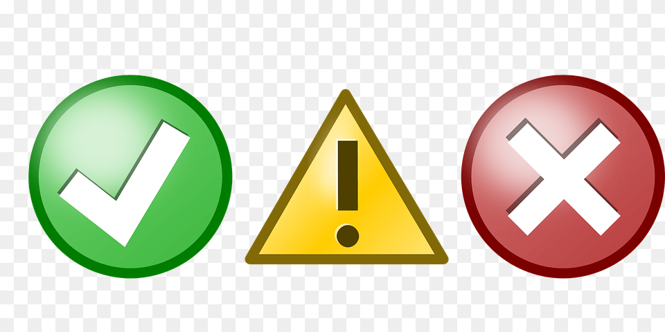 Download Hd Tick Asterisk Cross Red Green Yellow Check Ok Warning Error Icons, Sign, Symbol, Triangle, Disk Png