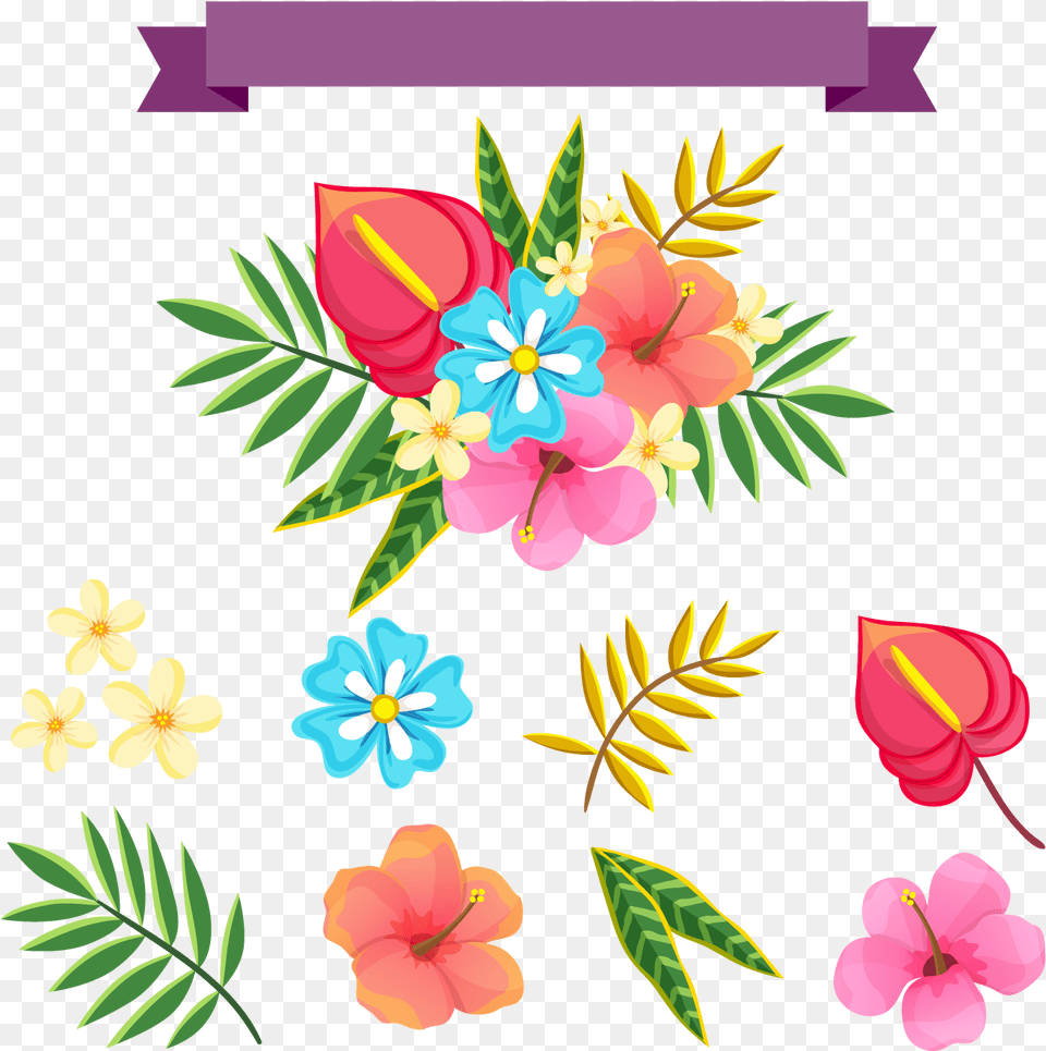 Hd Tropical Flower Watercolor Tropical Leaves Vector Tropical Flowers, Art, Floral Design, Graphics, Pattern Free Png Download