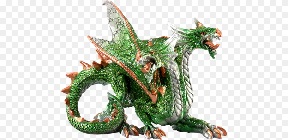Download Hd Two Headed Green Dragon Statue Dragon Dragon, Animal, Lizard, Reptile Png Image