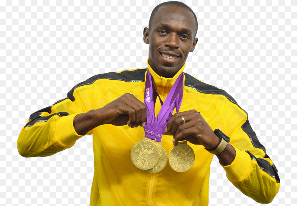 Download Hd Usain Bolt Olympics Gold Medal Usain Bolt, Adult, Gold Medal, Male, Man Png