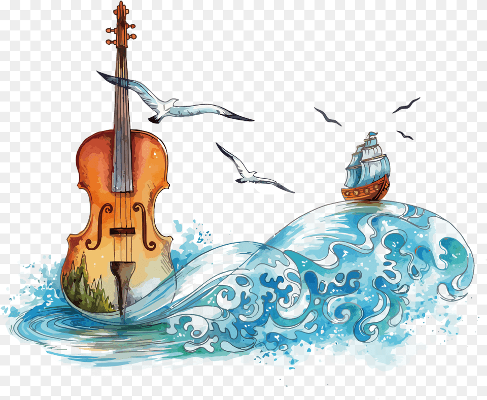 Download Hd Violin Watercolor Painting Watercolor Violin Instruments, Musical Instrument, Animal, Bird Free Transparent Png
