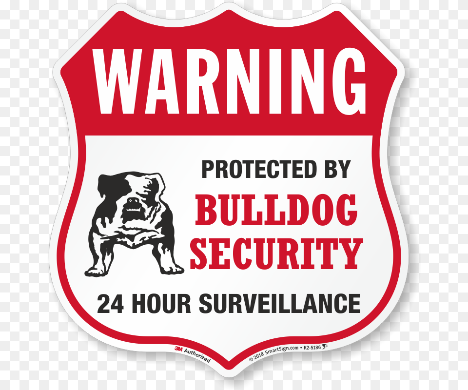 Hd Warning Protected By Bulldog Security Shield Video Surveillance Sign, Logo, Animal, Canine, Dog Free Png Download