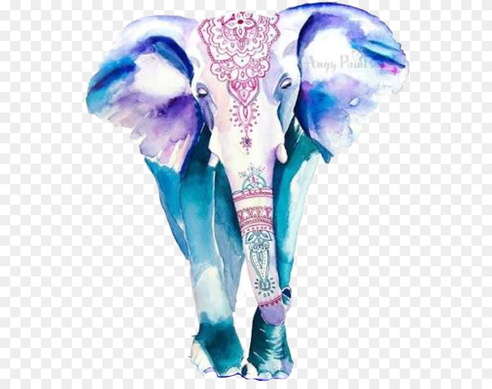 Download Hd Water Color Elephant Transparent Watercolor Elephant, Animal, Wildlife, Mammal, Person Png Image
