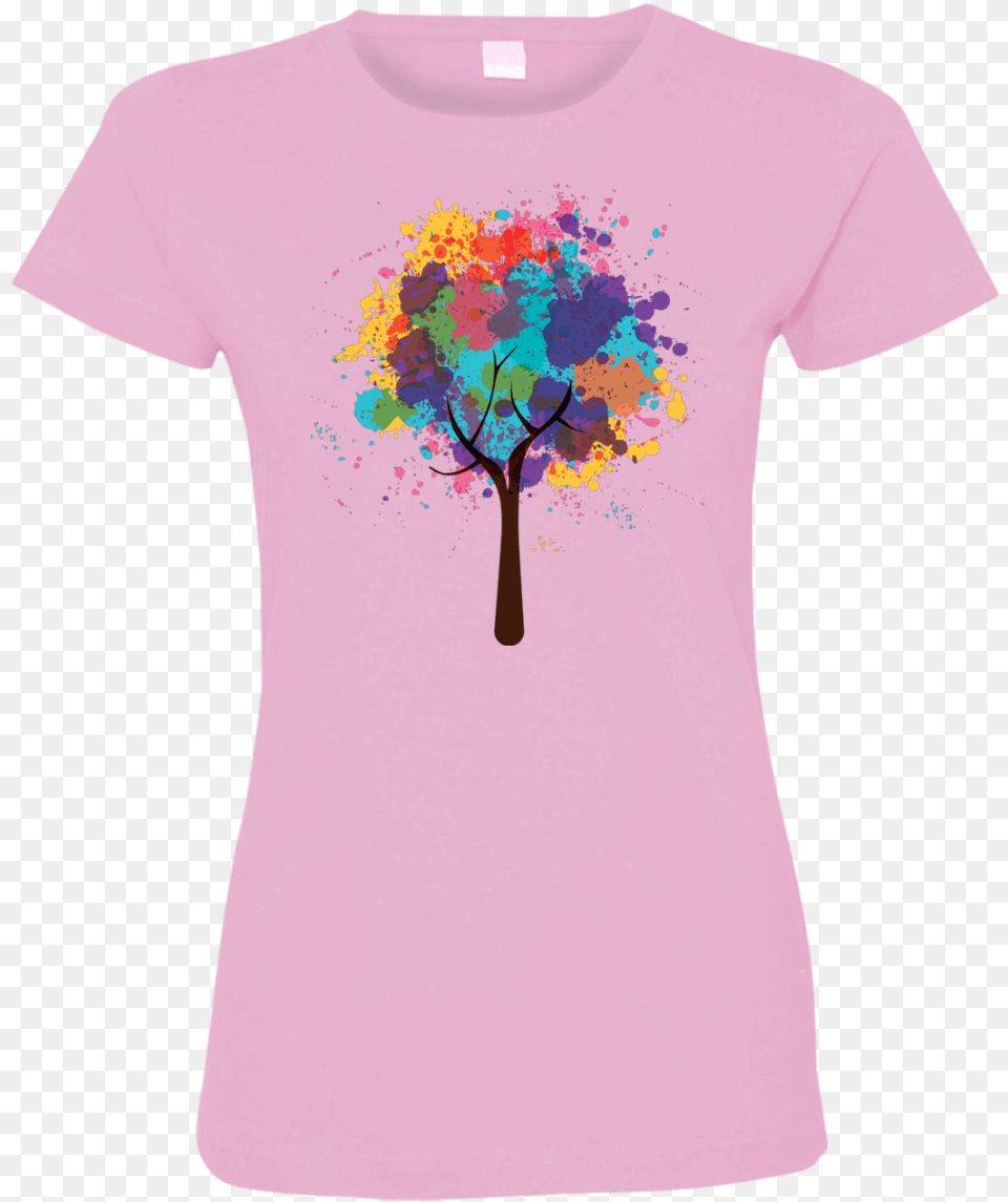 Download Hd Watercolor Tree Ladies T Shirt Shirt Tree, Clothing, T-shirt, Flower, Plant Free Transparent Png