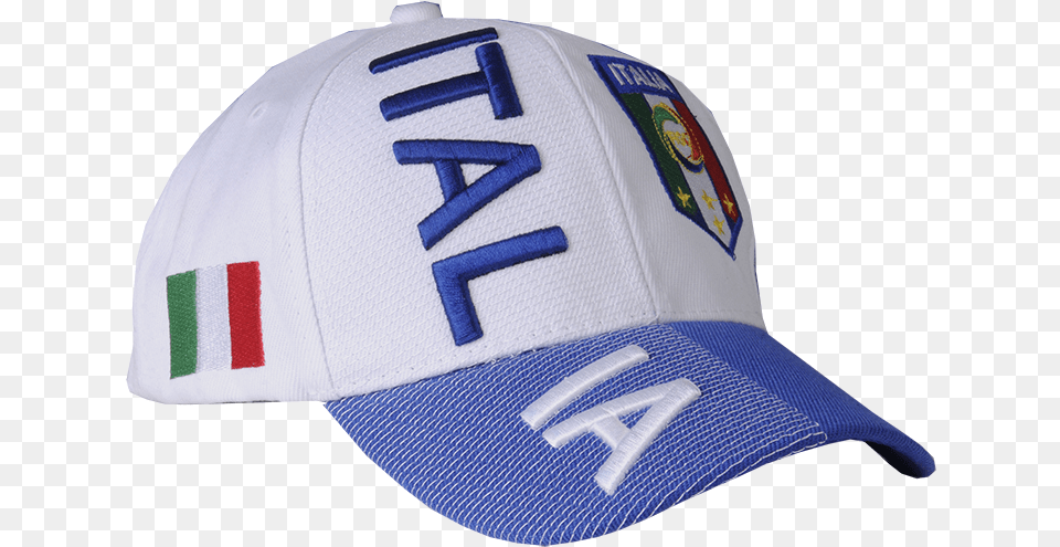 Download Hd White Italia 3d Embroidery Hat Baseball Cap Italia Hat Transparent, Baseball Cap, Clothing Free Png