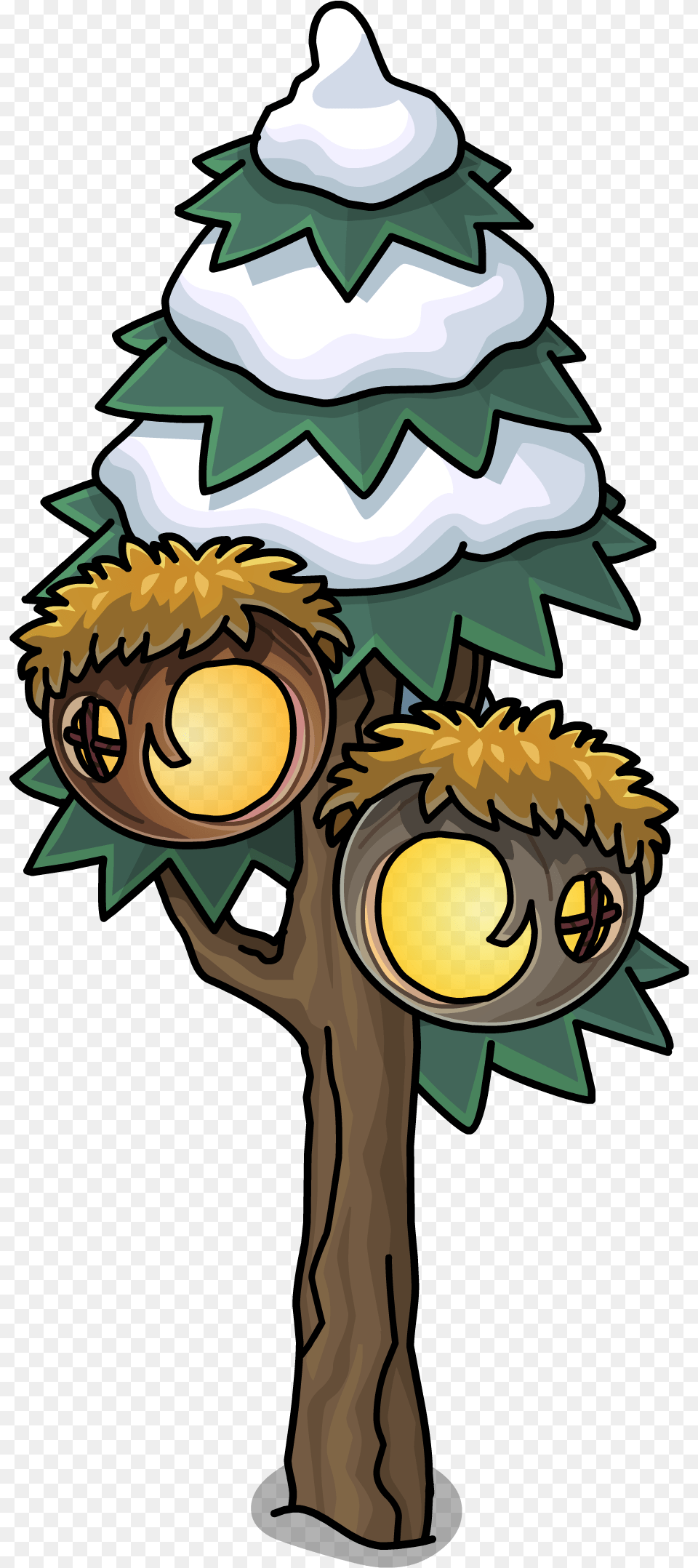 Download Hd Wilds Puffle Treehouse In Game Cartoon Club Penguin Tree, Cross, Symbol, Festival Png Image
