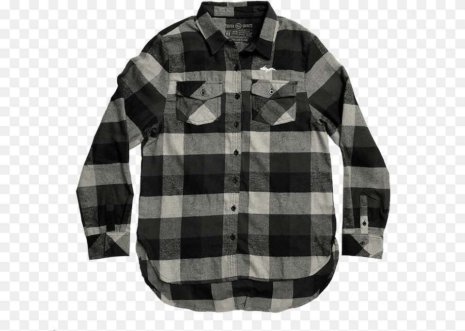 Download Hd Womens Black Black And White Flannel, Clothing, Dress Shirt, Long Sleeve, Shirt Png Image