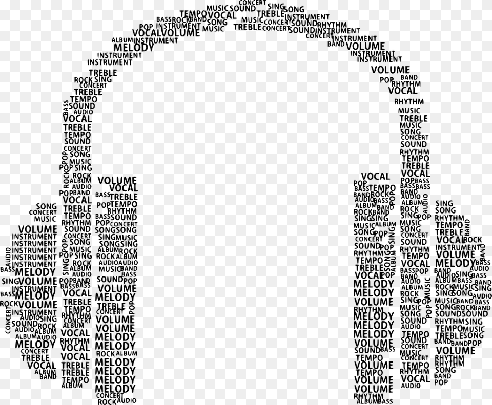Download Headphones Art Words, Gray Png Image