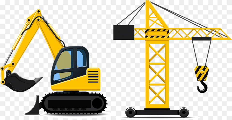 Download Heavy Car Equipment Construction Tools Vector, Construction Crane, Bulldozer, Machine Png Image