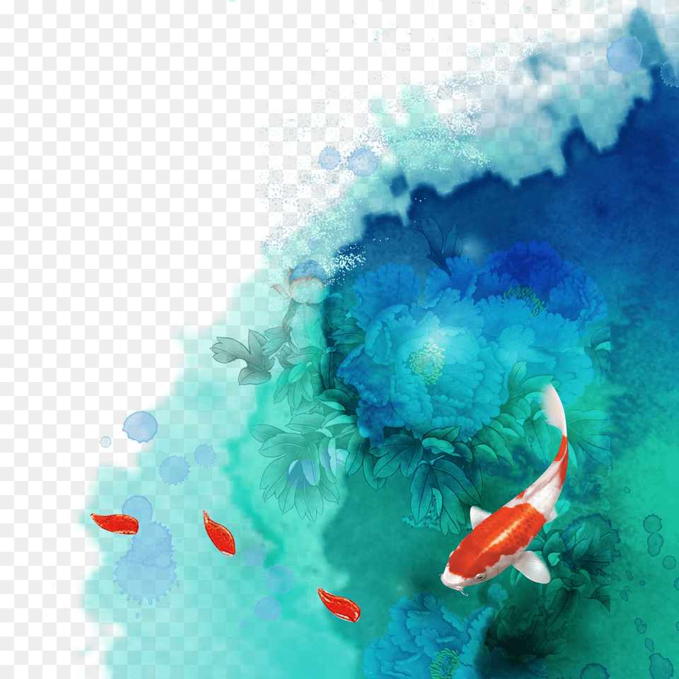 Download Ink Wash Painting Watercolor Blue And Water Color Fish Free Transparent Png