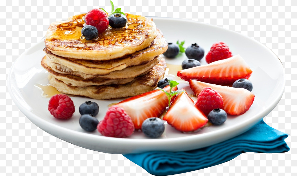 Download Jpg Transparent Old Fashioned Pancake Strawberry And Blueberry Pancakes, Bread, Food, Berry, Plant Free Png