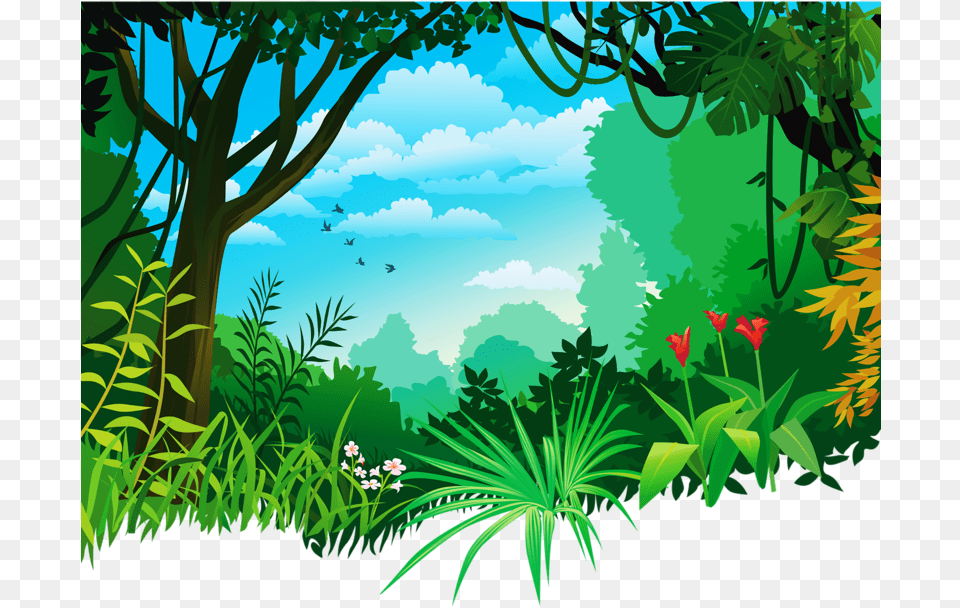 Jungle Background Clipart Tropical And Jungle Wall Mural Woodland Trees, Outdoors, Rainforest, Nature, Land Free Png Download