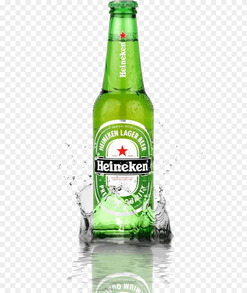Download Kind Bottles Splashing Water Beer Products In Heineken Bottle, Alcohol, Beer Bottle, Beverage, Liquor Png